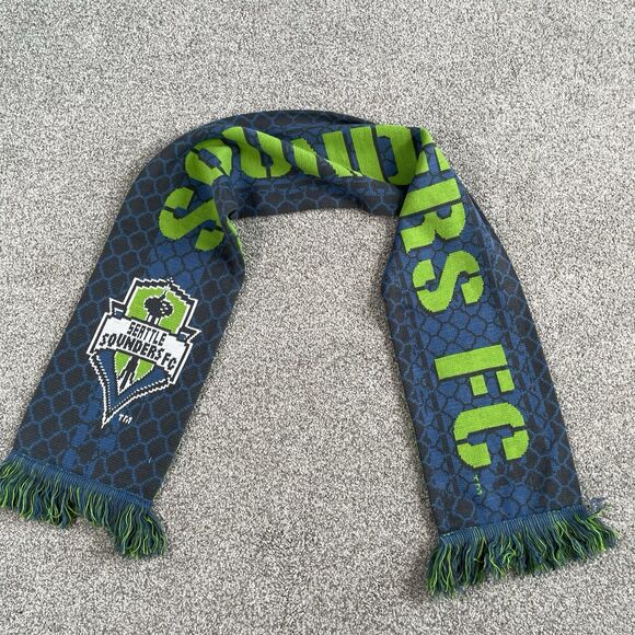 Adidas Seattle Sounders FC MLS Official Team Soccer Knit Scarf Blue Green NEW - Picture 2 of 6